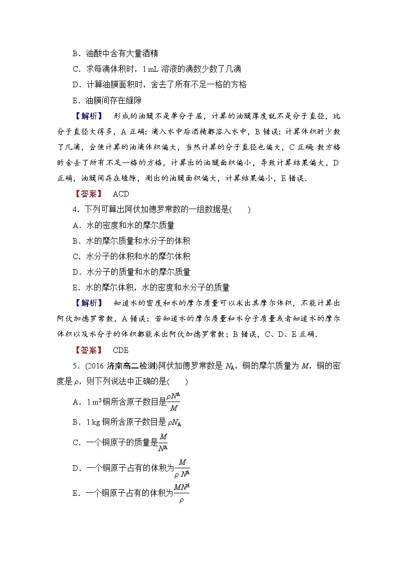 高中物理人教版选修3-3(学业分层测评)第七章 分子动理论 学业分层测评1 word版含答案第2页