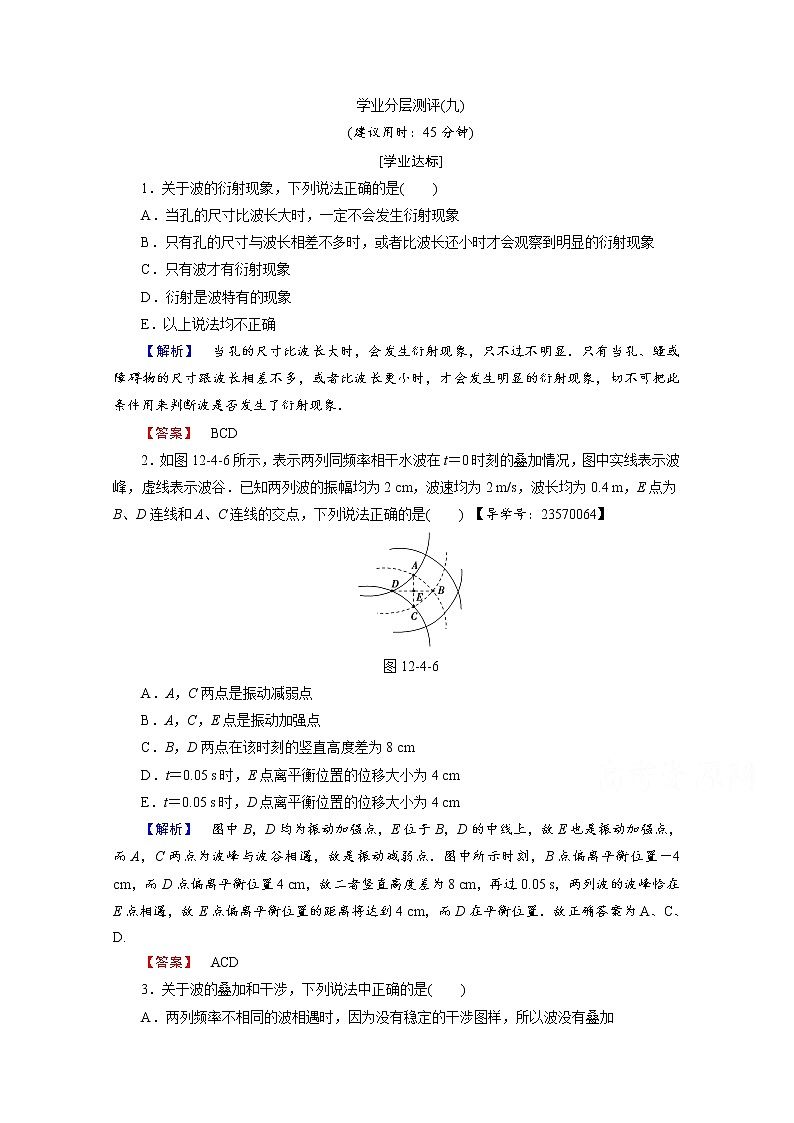 高中物理人教版选修3-4(学业分层测评)第十二章 机械波 学业分层测评9 word版含答案01