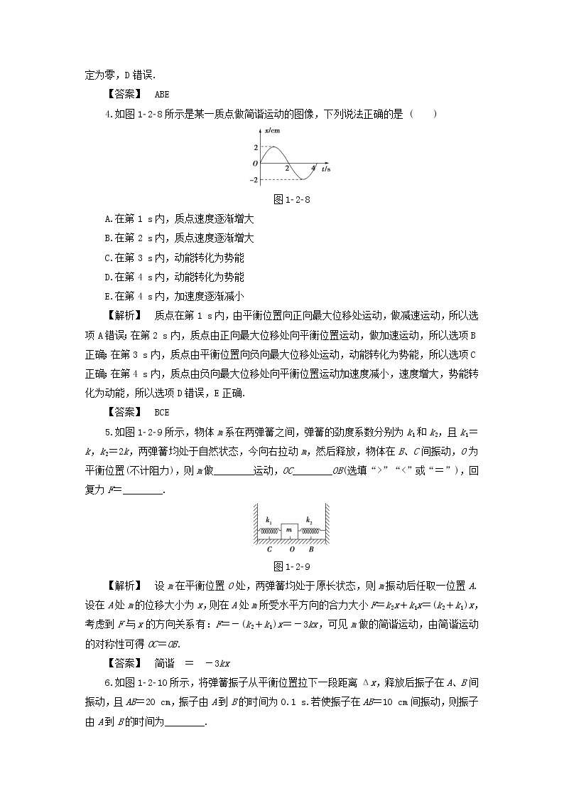 2021-2022学年沪科版选修3-4 1.1 第2课时 探究物体做简谐运动的原因 课时检测（解析版）02