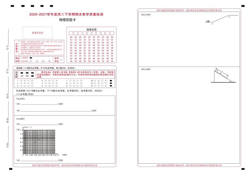 河南省信阳市2020-2021学年高二物理下学期期末教学质量检测试题(PDF)答题卡第1页