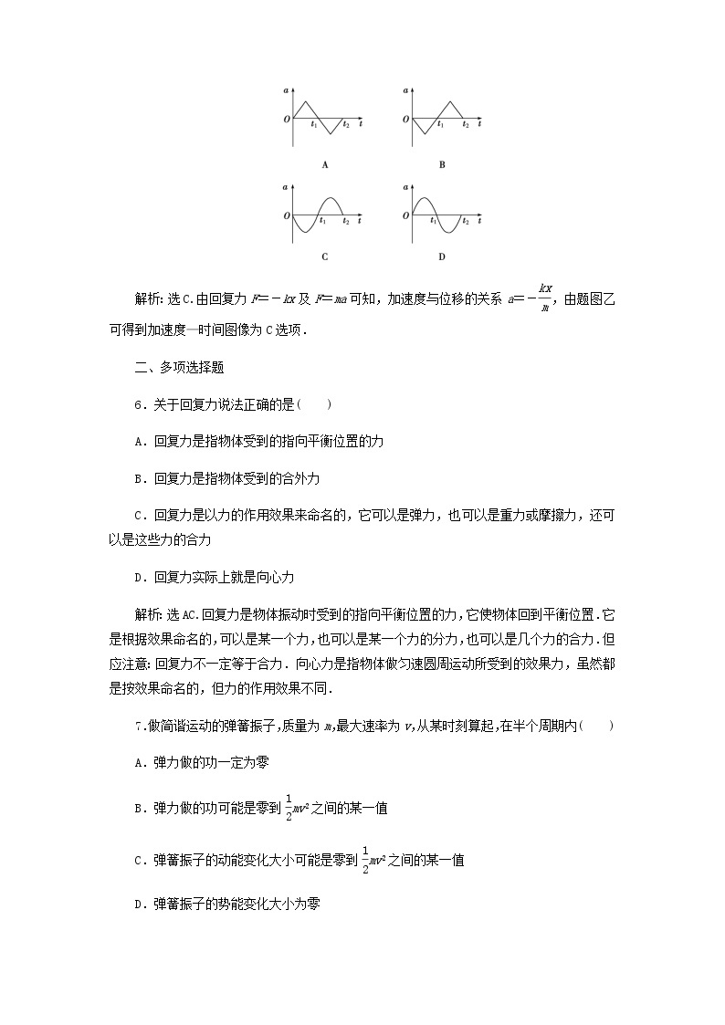 2021-2022学年沪科版（2019）选择性必修第一册 2.2物体做简谐运动的原因 课时作业（解析版） 练习03