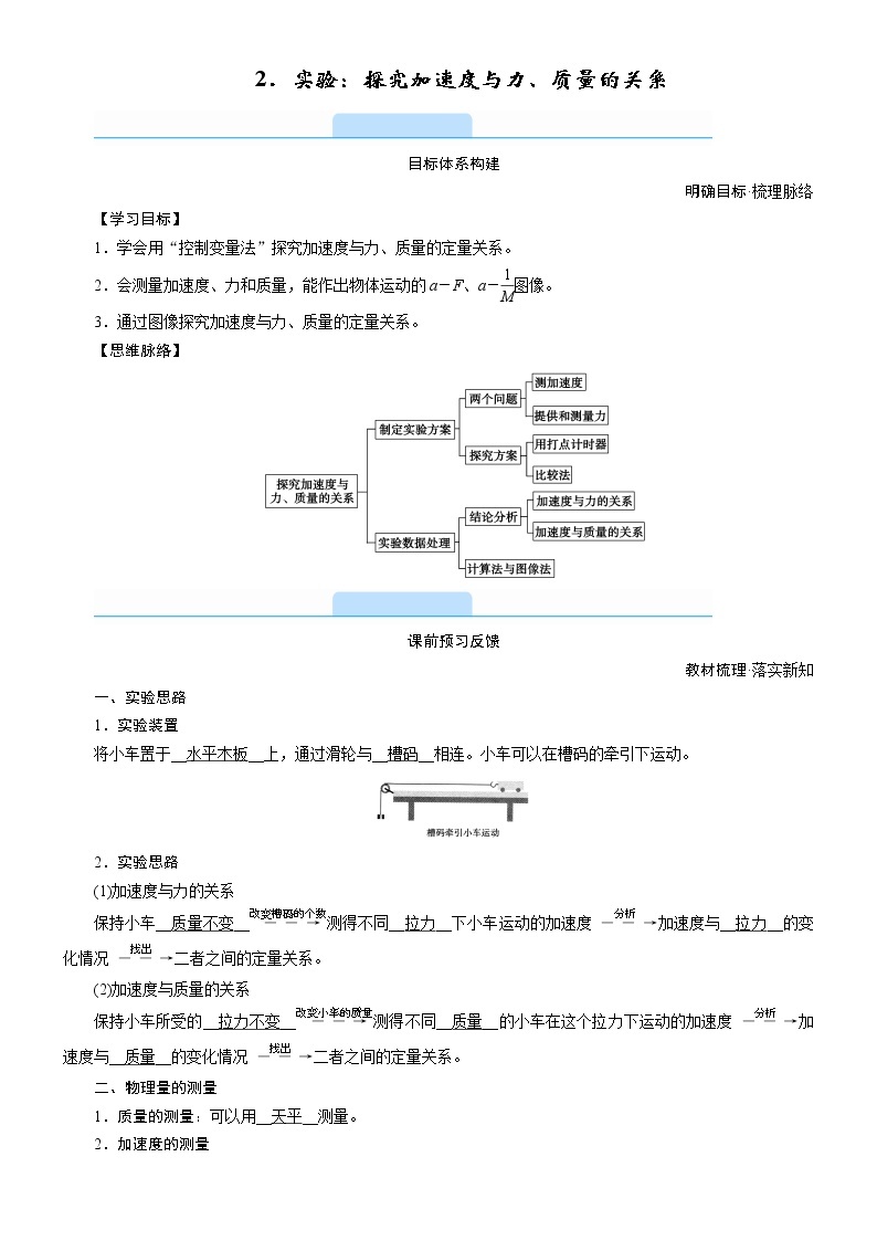 答案 4.2 实验：探究加速度与力、质量的关系—人教版（2019）高中物理必修第一册学案01