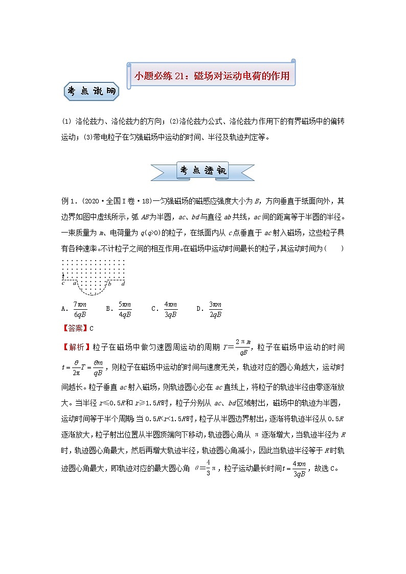 新高考2021届高考物理小题必练21磁吃运动电荷的作用第1页