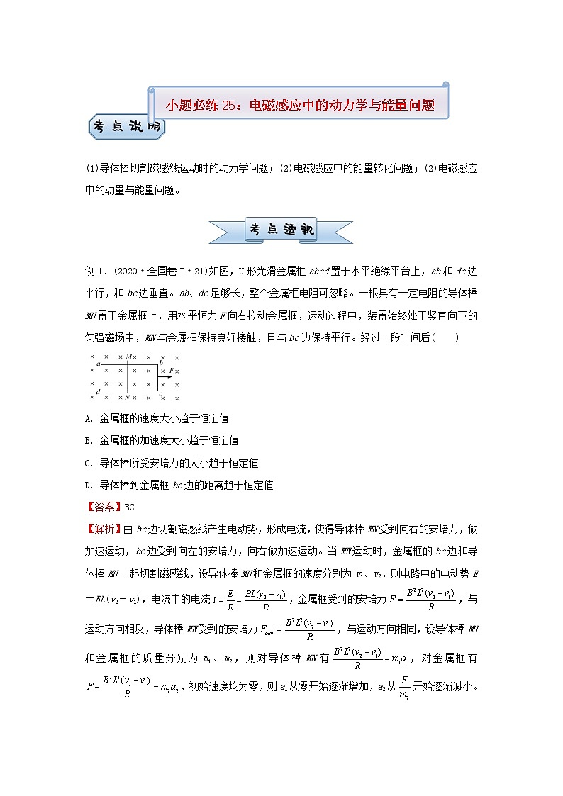 新高考2021届高考物理小题必练25电磁感应中的动力学与能量问题第1页