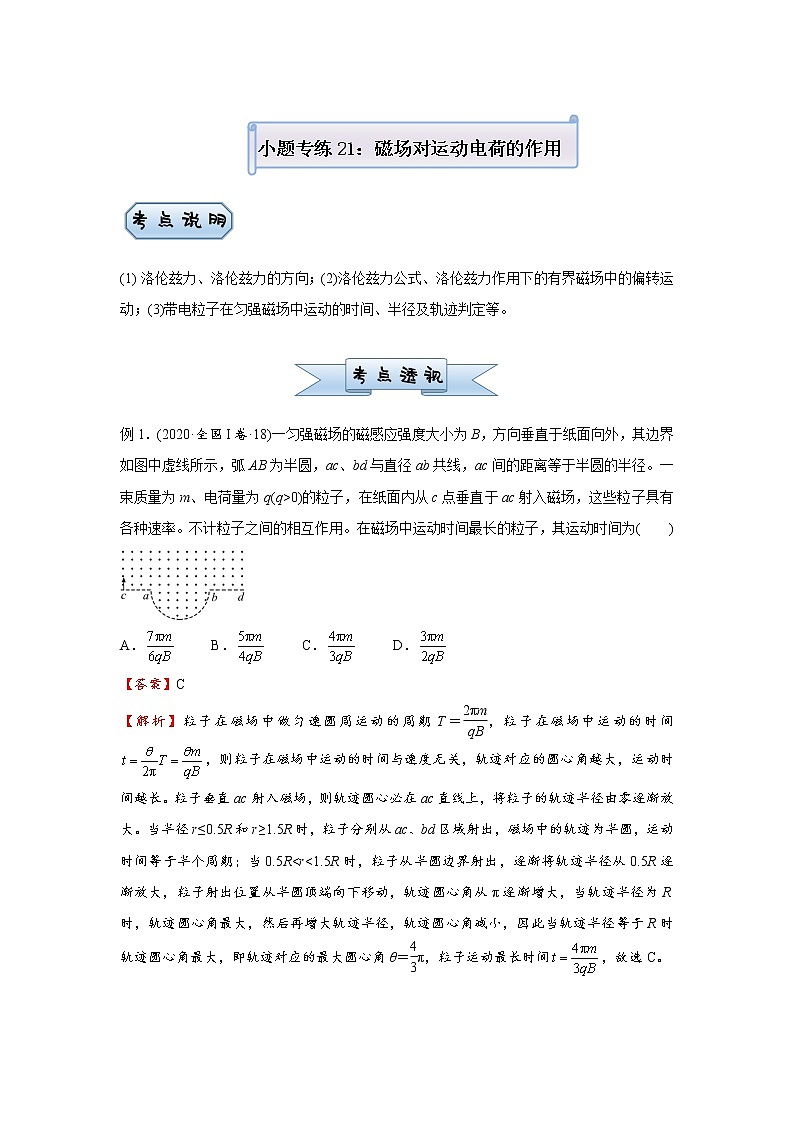 (新高考)2021届高中物理总复习小题专练21 磁场对运动电荷的作用 学生用卷第1页