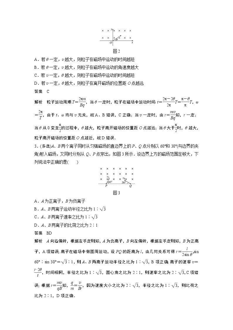 2022届一轮复习专题练习67  带电粒子在直线边界磁场中的运动（解析版）02