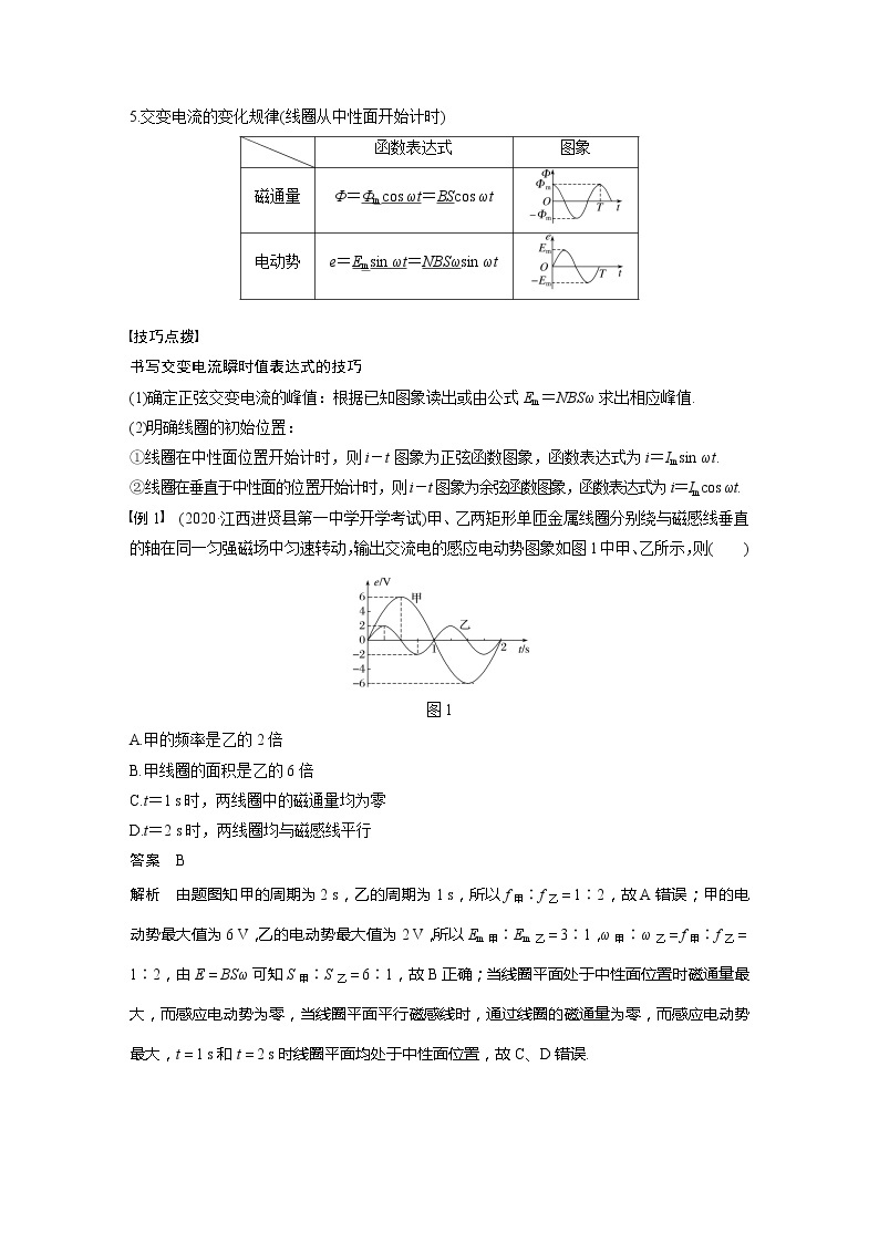 2022届高考物理一轮复习讲义学案（新高考人教版）第十二章 第1讲 交变电流的产生和描述02