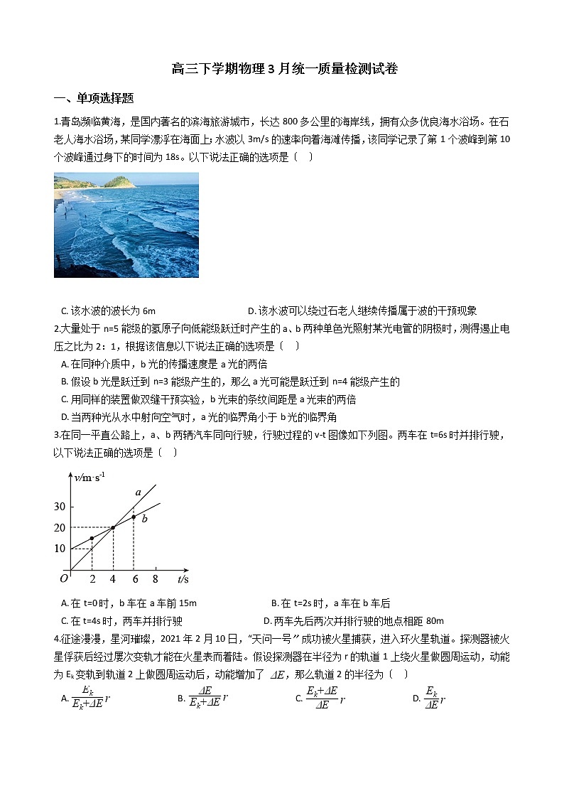 2021届山东省青岛市高三下学期物理3月统一质量检测试卷含答案第1页