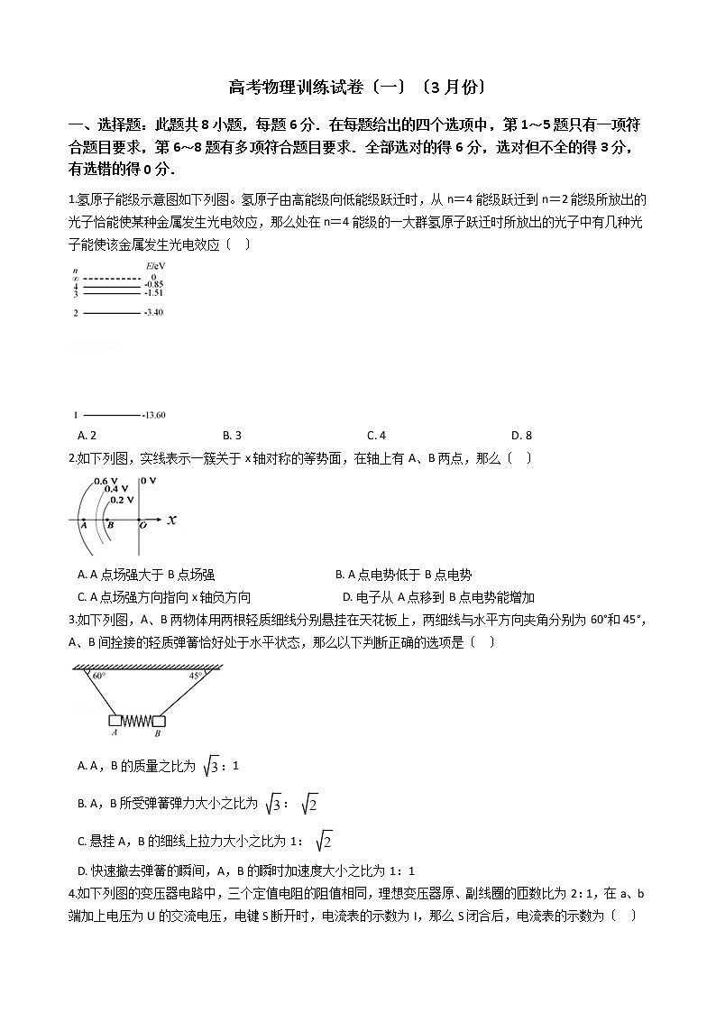 2021届广东省广州市高考物理训练试卷(一)(3月份)含答案第1页