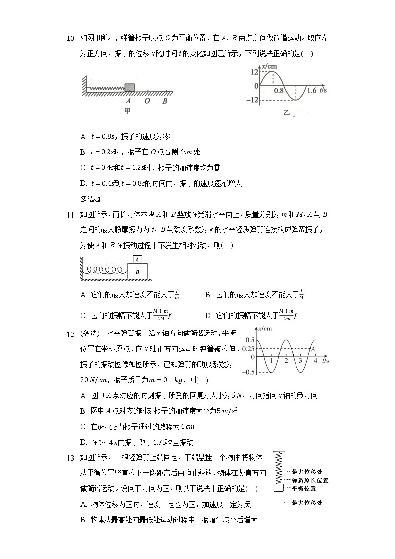 11.3 简谐运动的回复力和能量 练习(带答案)—2021-2022学年高二上学期物理人教版选修3-403