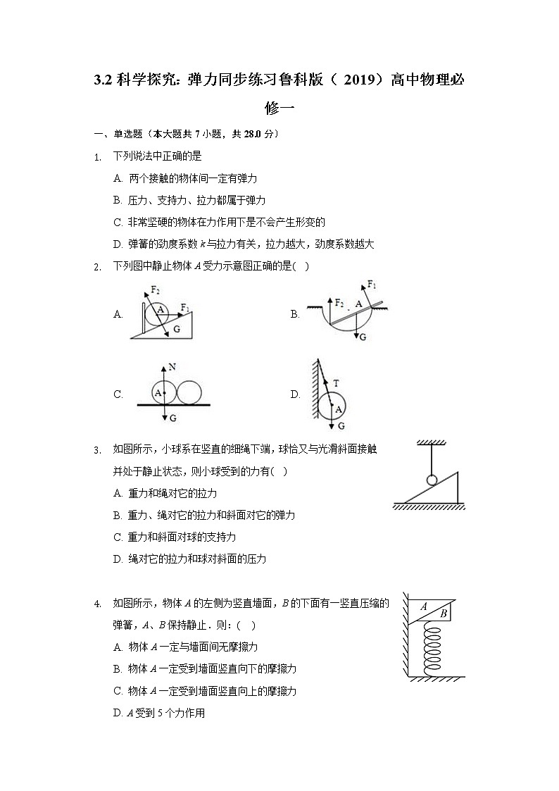 3.2科學(xué)探究：彈力 同步練習(xí)魯科版（2019）高中物理必修一第1頁
