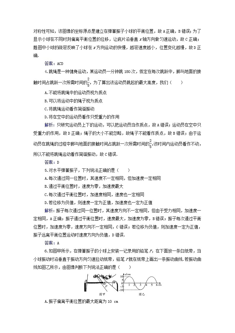2021年新教材高中物理第二章机械振动第一节简谐运动训练含解析粤教版选择性必修第一册第2页
