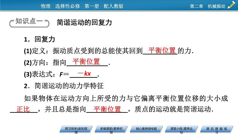 2021-2022学年新教材物理人教版选择性必修第一册课件:第2章+3+简谐运动的回复力和能量第5页