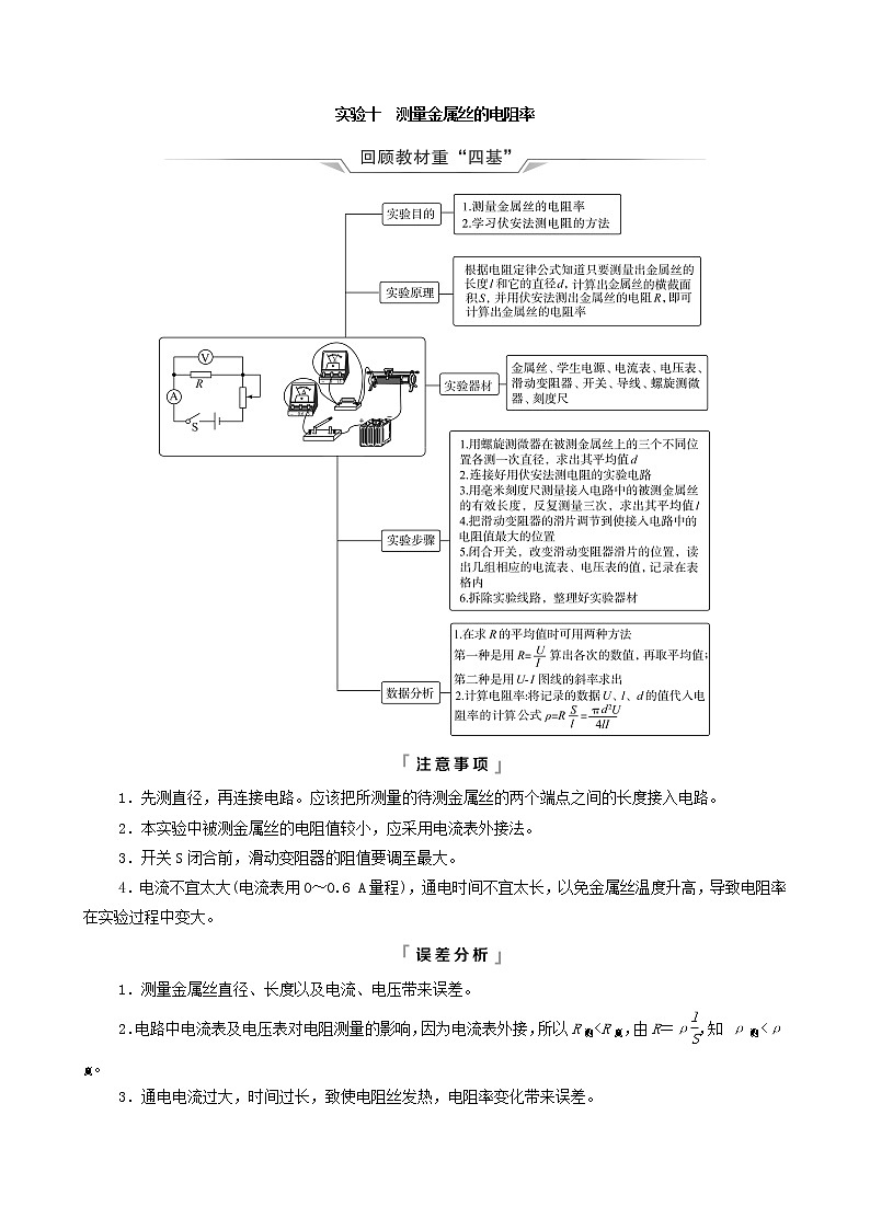 鲁科版(新教材)2022版高考一轮复习第8章电路及其应用实验10测量金属丝的电阻率(物理 学案)(学生版)第1页
