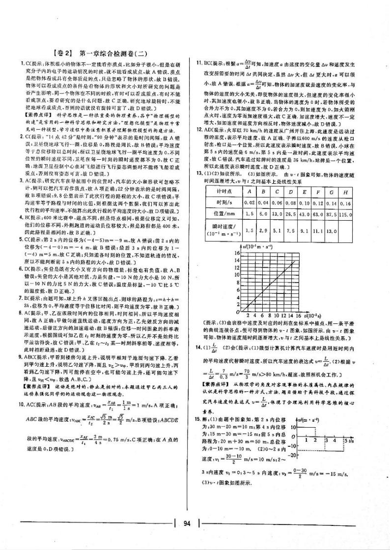 2021年高中物理第1章运动的描述合检测卷2含解析PDF新人教版必修101