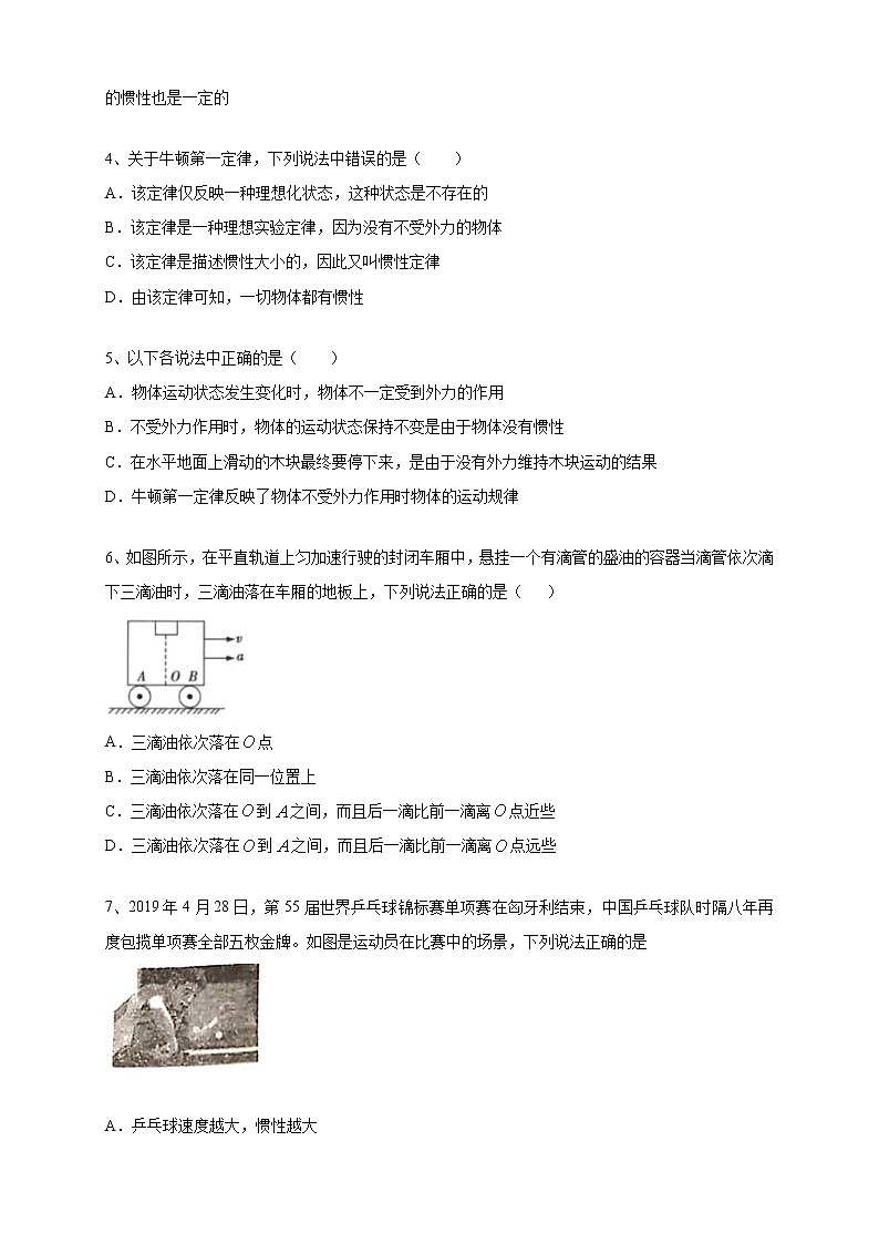 人教版物理必修第一册:4.1《牛顿第一定律》练习(解析版+原卷版)02