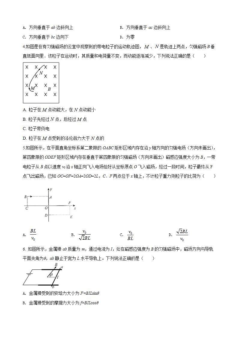 人教版高中物理选择性必修第二册第一章《安培力与洛伦兹力》单元基础过关卷(原卷版)第2页