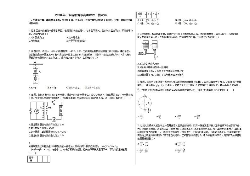 2020年山东省淄博市高考物理一模试卷第1页