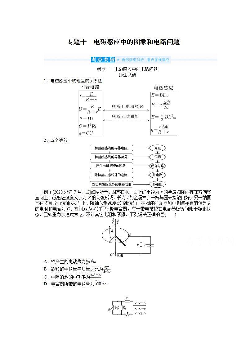 2022届高三统考物理人教版一轮复习学案:专题十 电磁感应中的图象和电路问题第1页