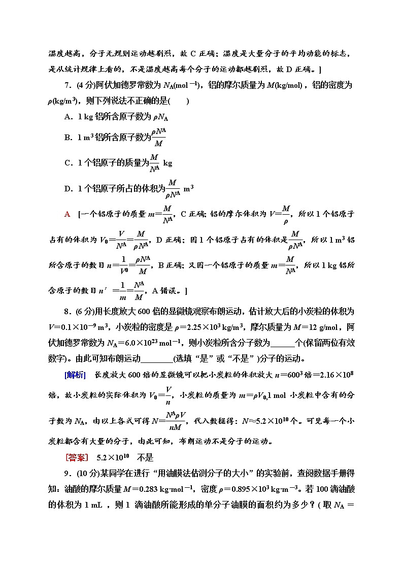 人教版物理选择性必修第三册章末综合测评1《分子动理论》 (含解析)第3页