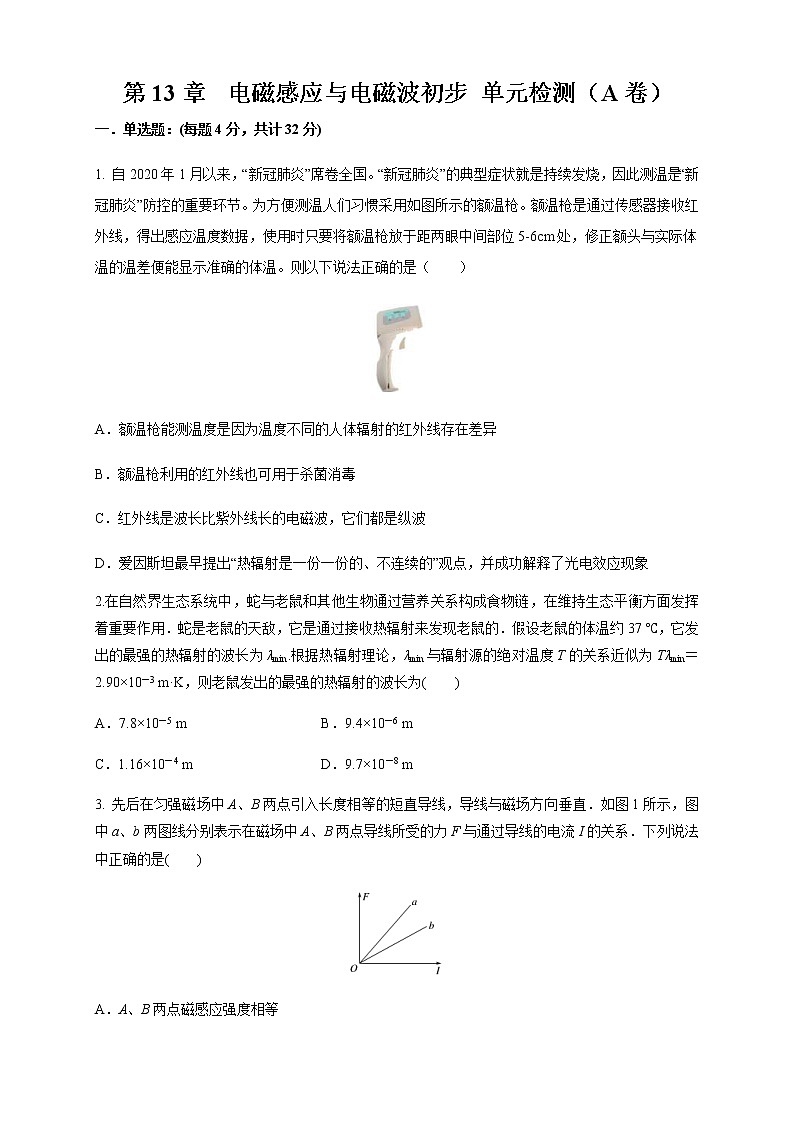 人教版高中物理必修第三册:第13章《电磁感应与电磁波初步》单元检测检测A卷(原卷版)第1页