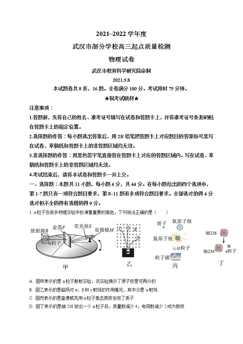 2022届湖北省武汉市部分学校高三(上)起点质量检测物理试题01