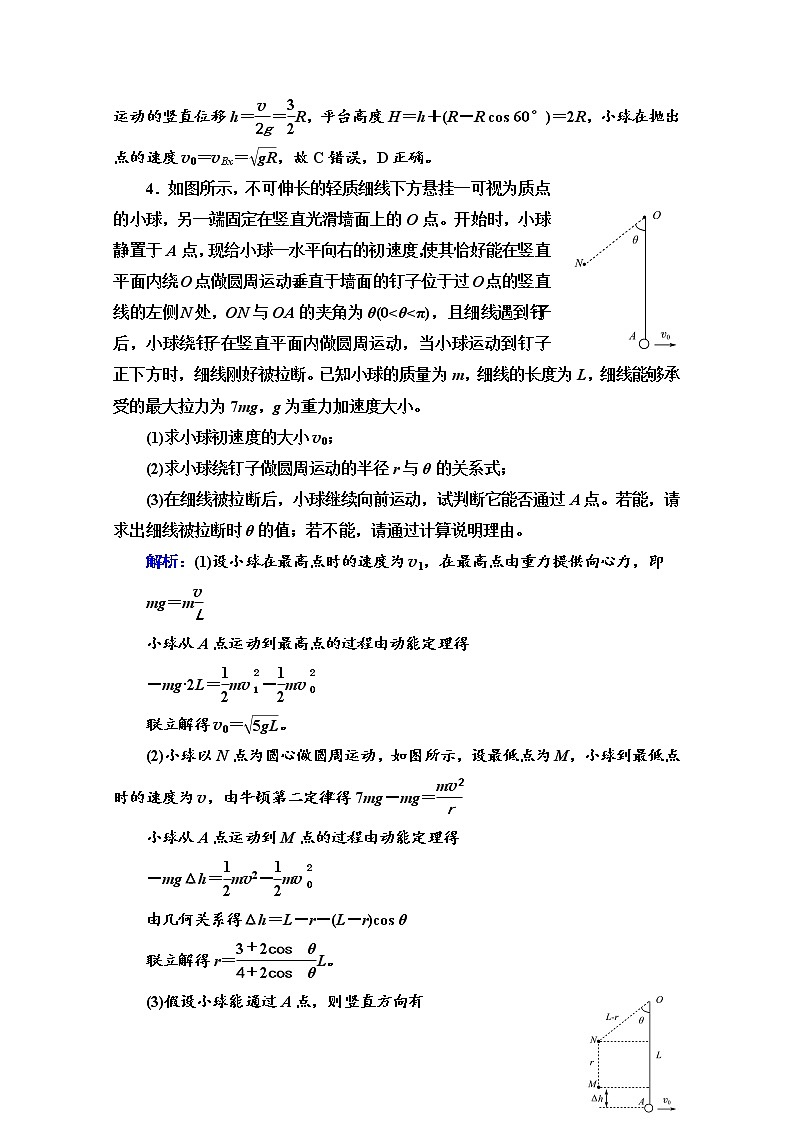 新教材2022版高考物理人教版一轮总复习训练:专题训练3 抛体运动和圆周运动的结合第3页
