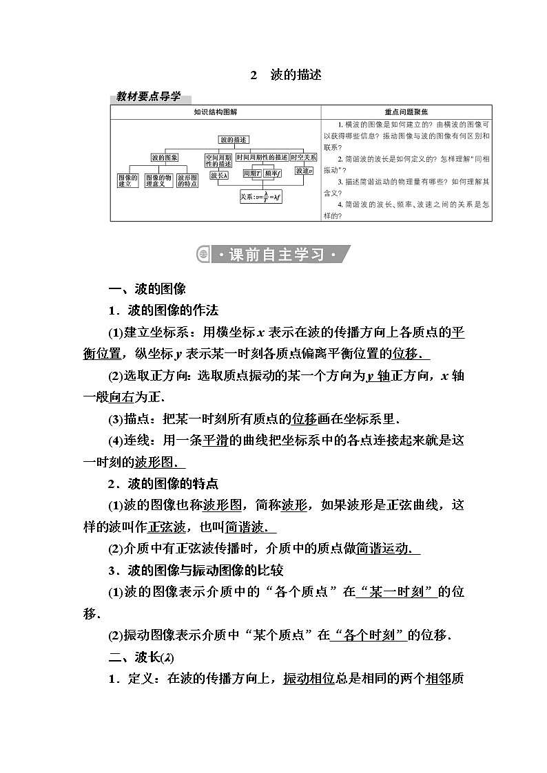 2020-2021学年高中物理新人教版选择性必修第一册 3.2 波的描述 学案01