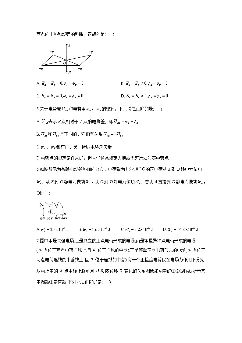 2020-2021学年高中物理新人教版必修第三册 第十章 静电场中的能量 章末复习训练1(含解析)第2页