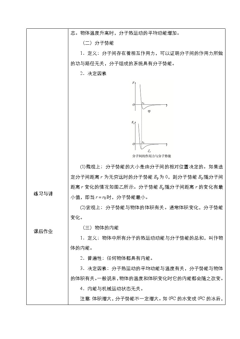 2020-2021学年高中物理新人教版 选择性必修第三册 分子动能和分子势能 第1课时 教案02