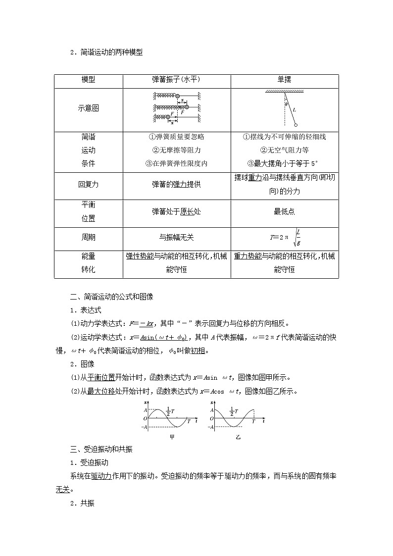 高考物理一轮复习第十四章振动和波光第1课时机械振动机械波学案新人教版第2页