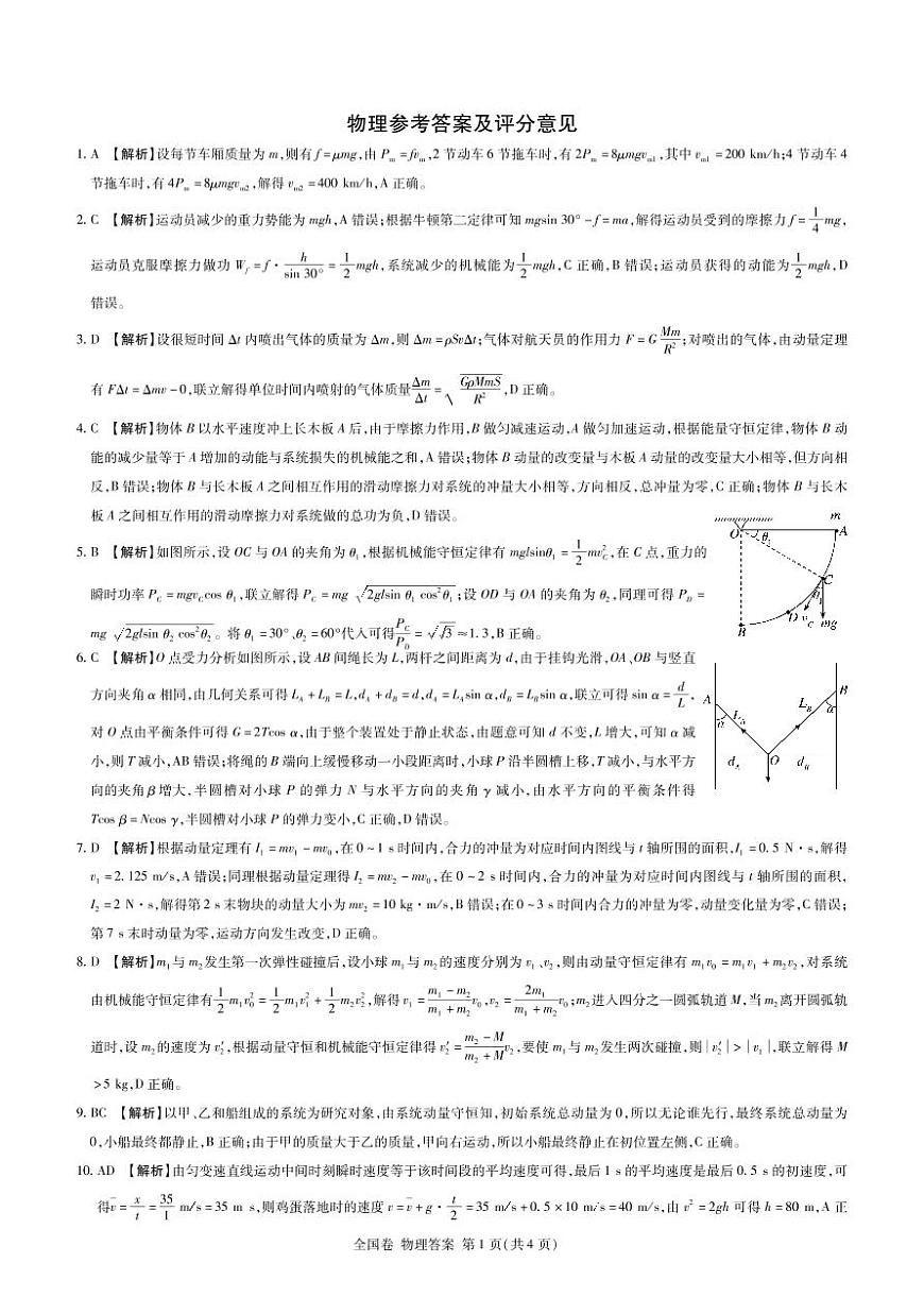河南省六市重點高中2022屆高三11月聯(lián)合考試物理答案（PDF版）第1頁