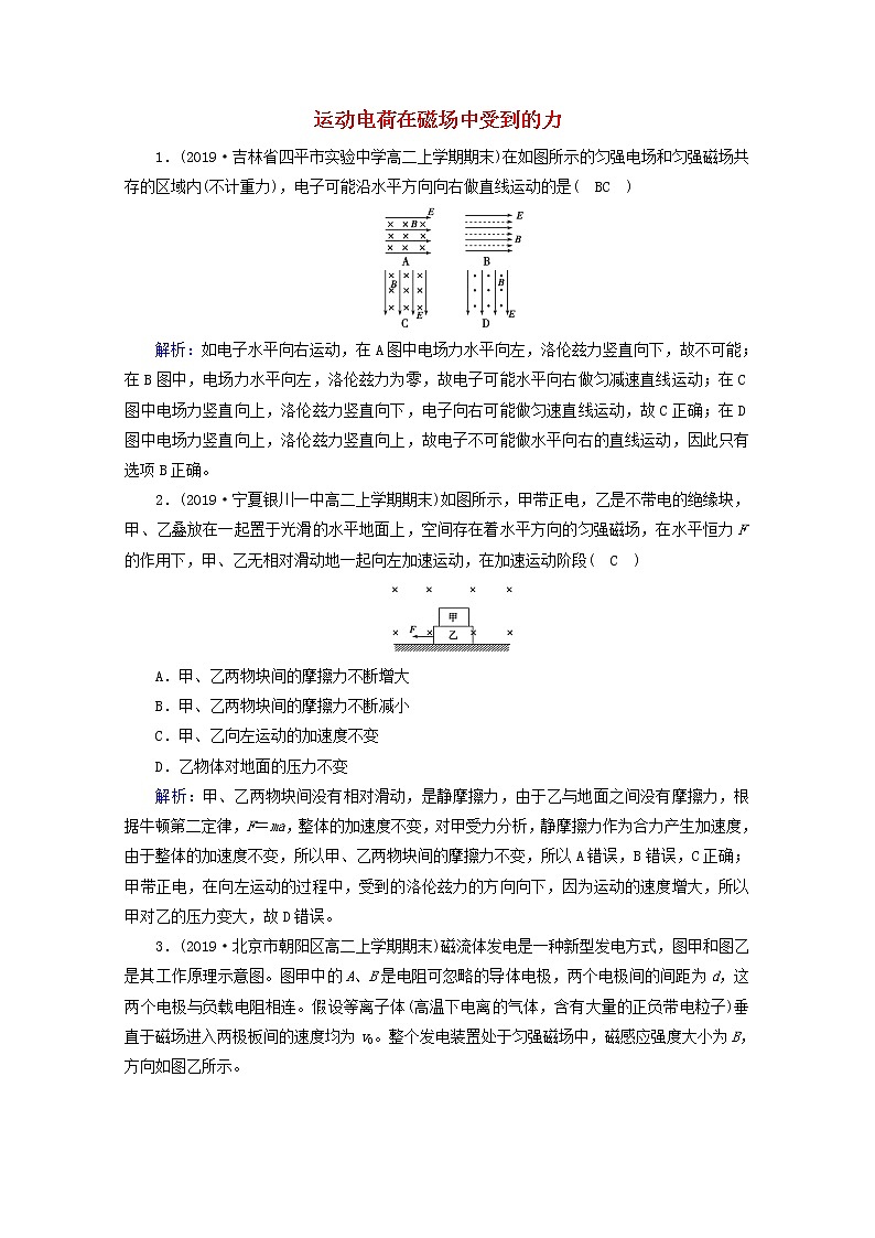 2020_2021学年高中物理第三章磁场5运动电荷在磁场中受到的力达标练习含解析新人教版选修3_1202009041151第1页