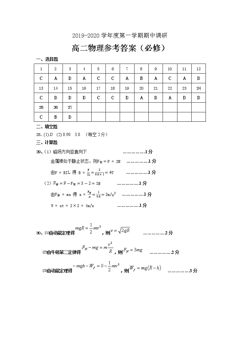 2019-2020学年江苏省徐州市高二上学期期中考试物理(必修)试题 pdf版01