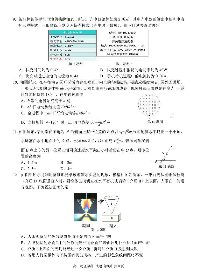 2021届浙江省“七彩阳光”新高考研究联盟高三上学期期中联考物理试题 PDF版03