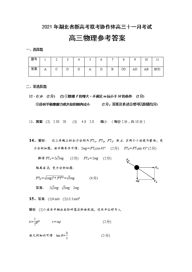 湖北省新高考联考协作体2022届高三上学期11月联考物理试题含答案01