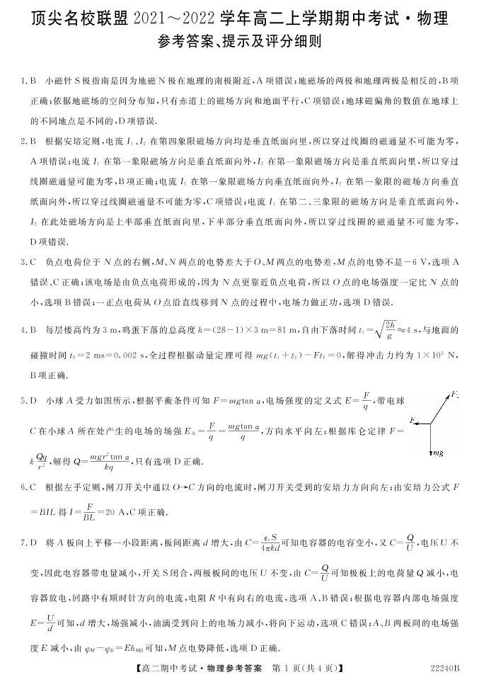 安徽省顶尖联盟2021-2022学年高二上学期期中考试物理试卷-PDF版含答案01