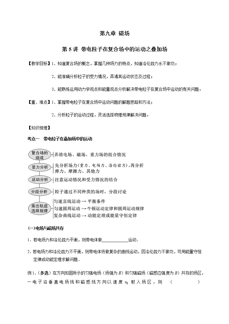 第9章 第5讲 带电粒子在复合场中的运动之叠加场—2022届高中物理一轮复习讲义(机构专用)学案01
