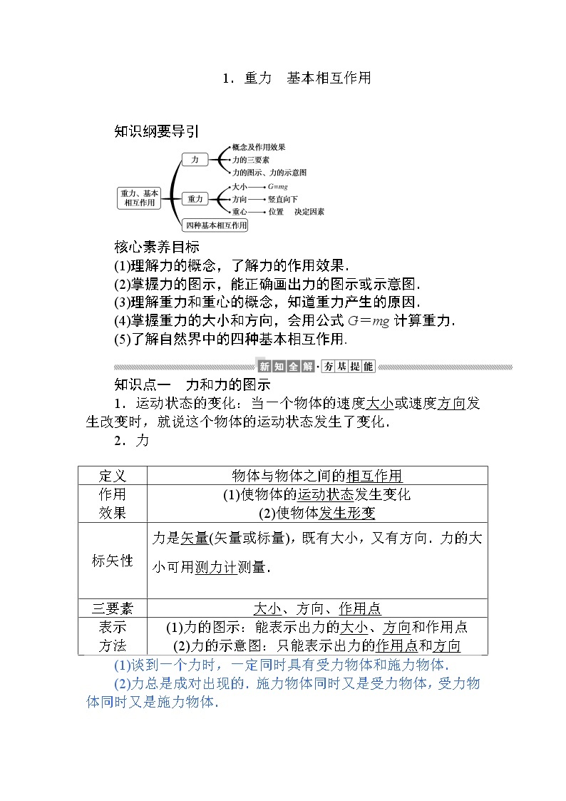 《1 重力与弹力》导学案导学案01