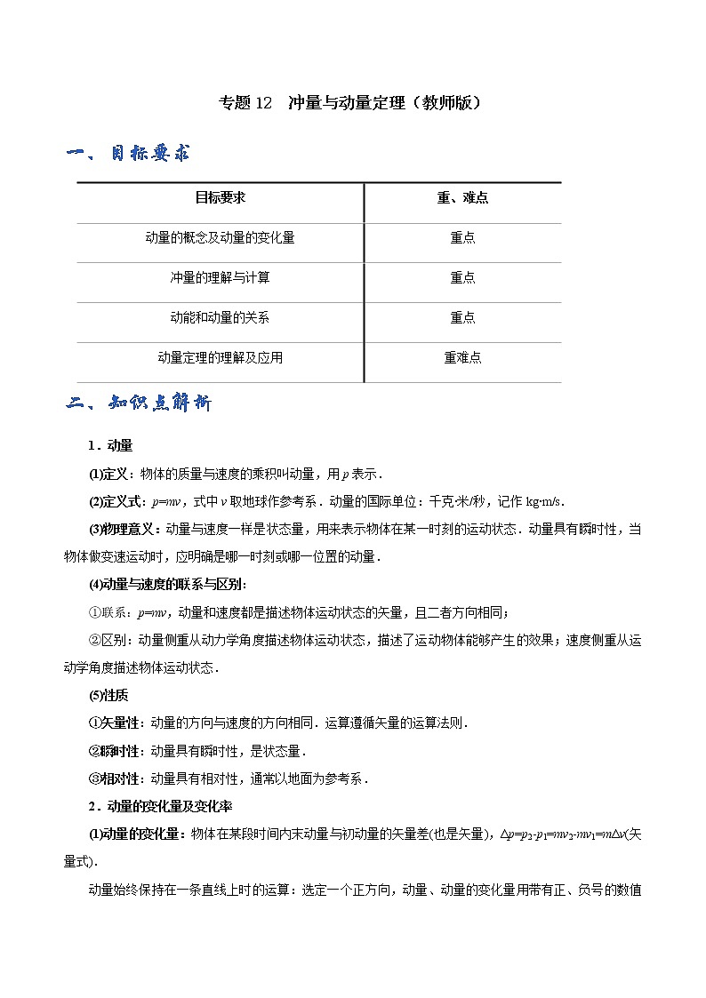 第12讲 冲量与动量定理——教师版第1页