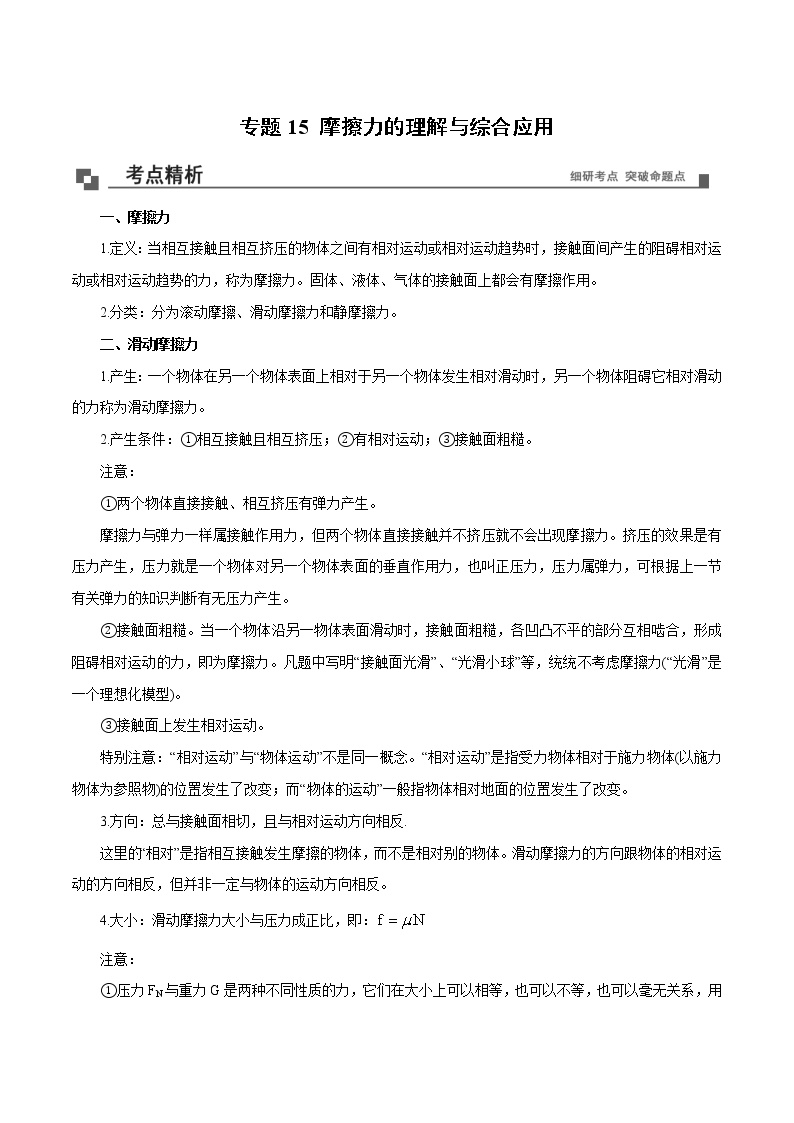 专题15  摩擦力的理解与综合应用课件PPT