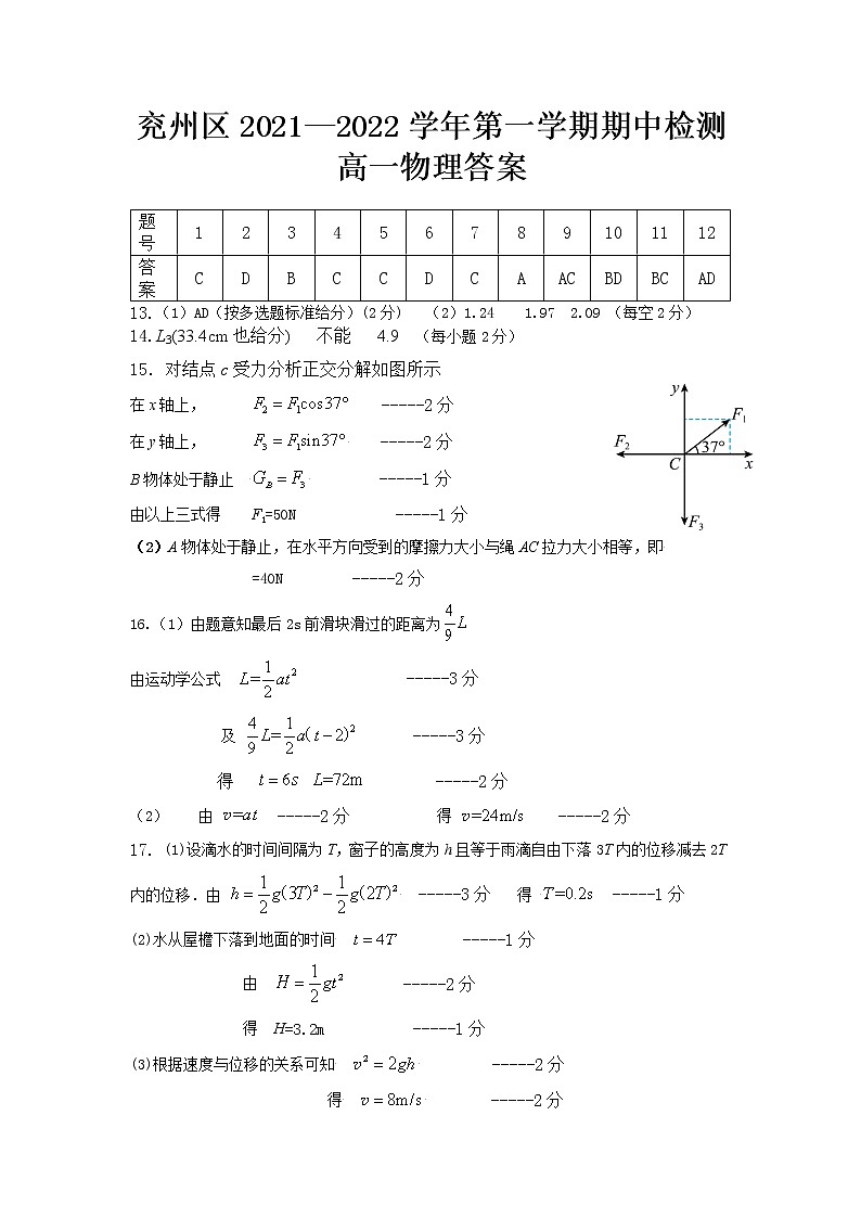 高一物理答案第1页