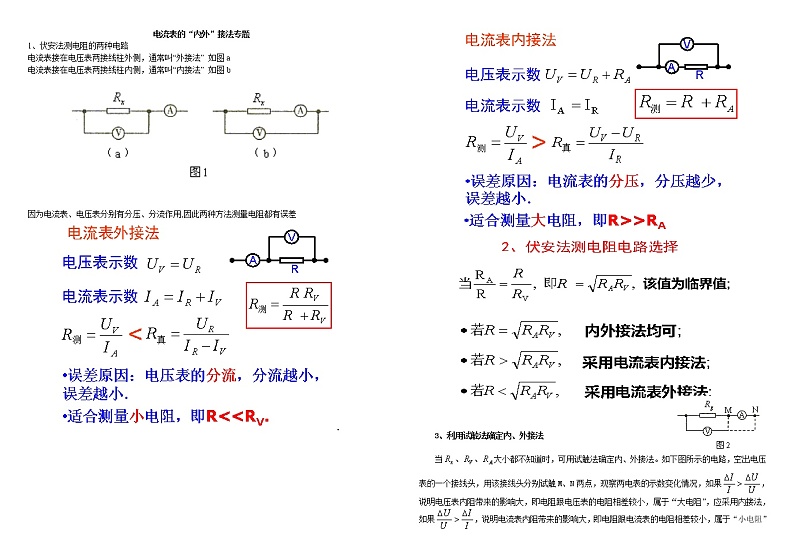 电流重点难点易错点高频考点必刷经典题——电流表的“内外”接法专题学案第1页