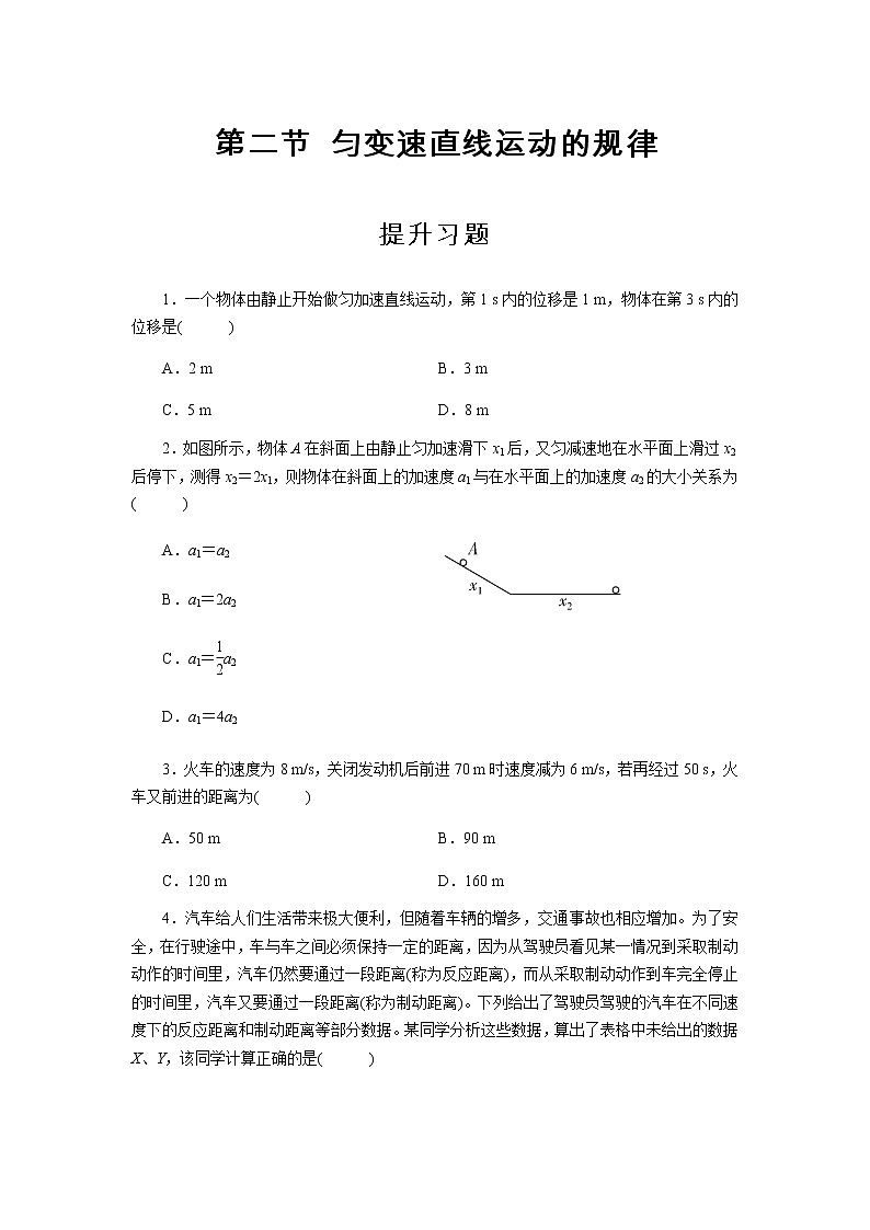【高中物理必修1同步测试】匀变速直线运动的规律 提升习题201