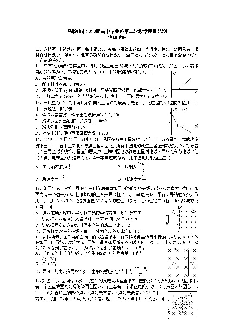 安徽省马鞍山市2020届高三第二次教学质量检测物理试题 Word版含答案01