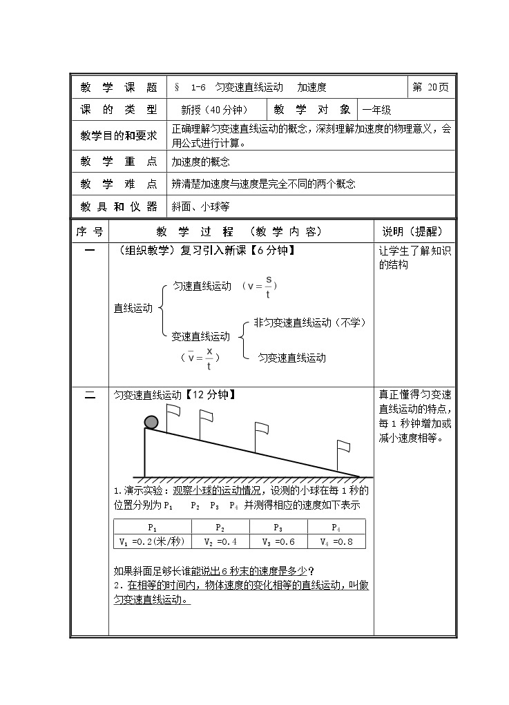 新人教版必修1 第02章第05节《加速度》教案0101