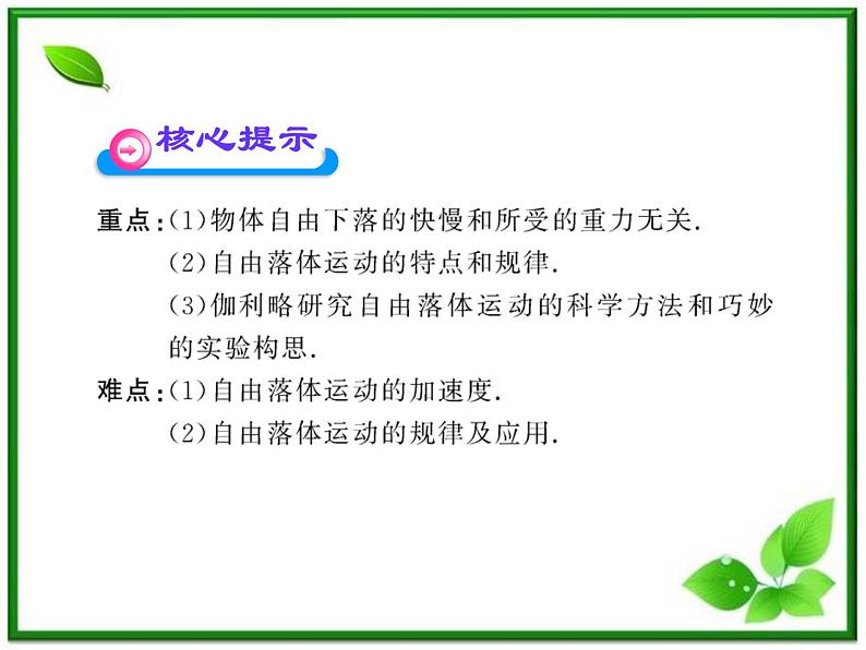 高一物理知能巩固课件:2.5、6《自由落体运动 伽利略对自由落体运动的研究》(人教版必修1)第3页
