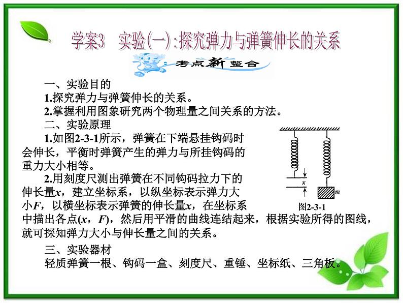 【名师相伴】届高考物理复习课件(新课标)2.3 实验(一):探究弹力与弹簧伸长的关系第1页