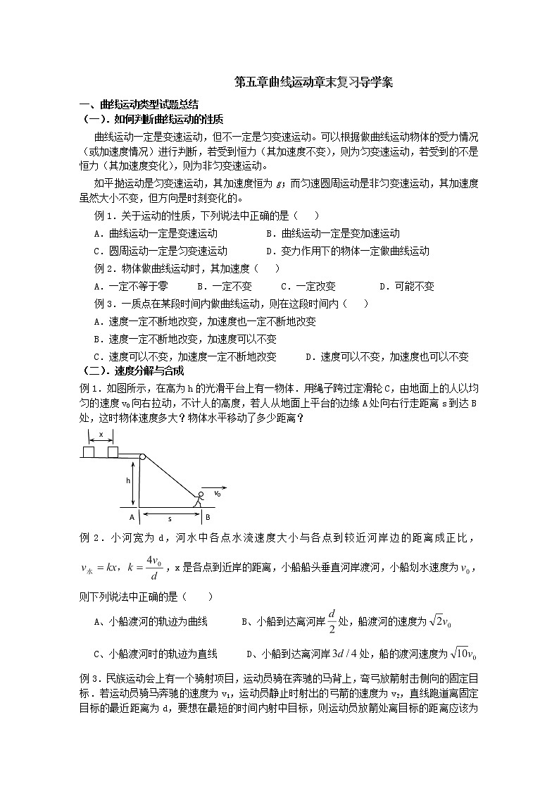 河南省沁阳一中高一物理必修2《曲线运动》章综合复习导学案(人教版)第1页