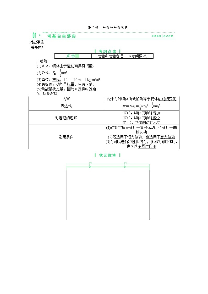 高考总复习物理练习(必修2):4-2《动能和动能定理》第1页